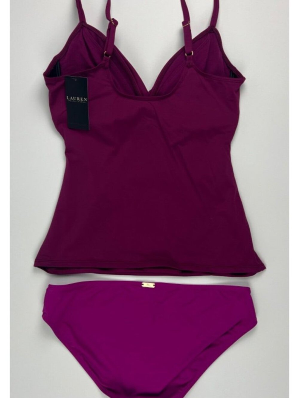 NEW! Lauren Ralph Lauren Womens 10 Slimming Ruched Tankini Top & Bottom NWT $145 - Picture 6 of 7